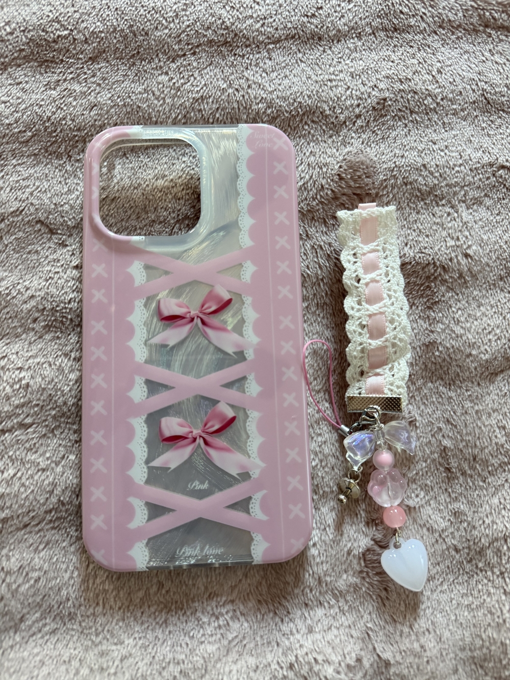15 Pro Max Pink Ribbon Lace Phone Case